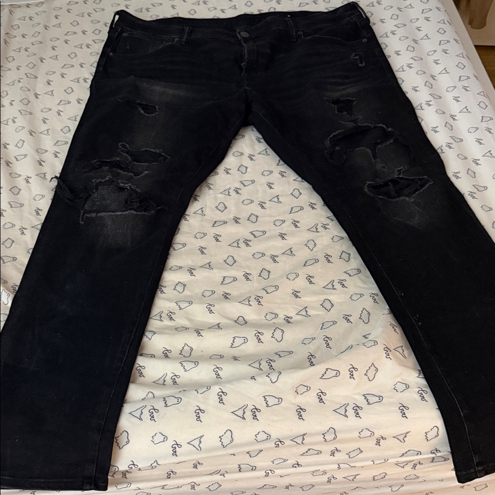 American Eagle Outfitters Men's Black Ripped Skinny Jeans